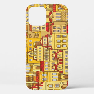 Funda Para iPhone 12 Coloridas Casas Patrón de Ciudad Vintage