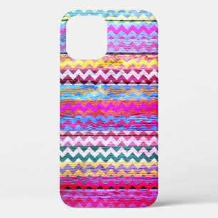 Funda Para iPhone 12 Pro Coloridas Huellas De Chevron Aspecto De Madera #3
