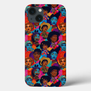 Funda Para iPhone 13 Coloridas mujeres africanas en azul
