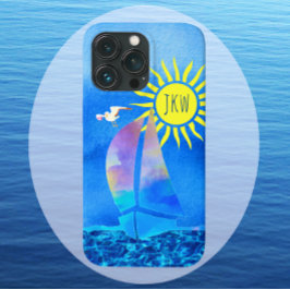 Funda Para iPhone 13 Pro Coloridas olas de gaviotas de sol en barco de vela