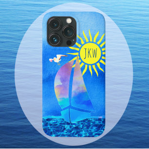 Funda Para iPhone 13 Pro Coloridas olas de gaviotas de sol en barco de vela