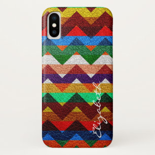 Funda Para iPhone X Coloridas rayas de cuero de Chevron Monograma