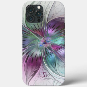 Funda Para iPhone 13 Pro Max Colorido Abstracto Flor Fractal Floral Monograma