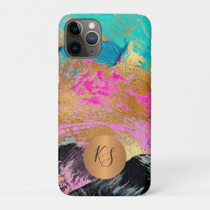 Funda Para iPhone 11 Pro Colorido arte abstracto moderno oro glam monograma