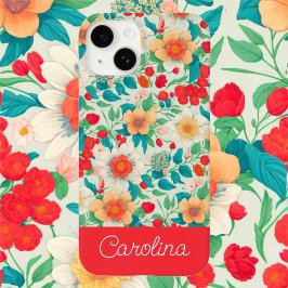 Funda Para iPhone 14 De Case-Mate Colorido brillante Patrón floral vintage boho rojo