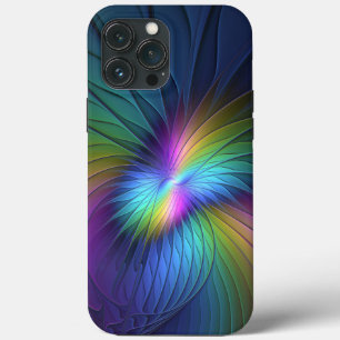 Funda Para iPhone 13 Pro Max Colorido Con Azul Moderno Resumen Arte Fractal