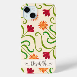 Funda Para iPhone 15 Mini Colorido Damasco Floral Patrón de girasol lindo pu
