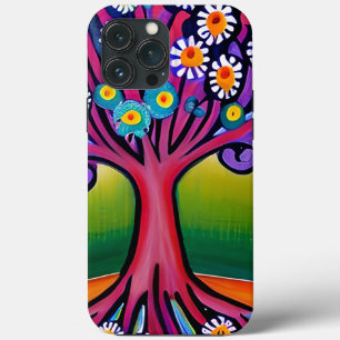 Funda Para iPhone 13 Pro Max Colorido Estilo Arte Folclórico Árbol Whimsical