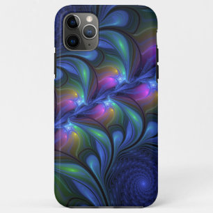 Funda Para iPhone 11 Pro Max Colorido Luminoso Abstracto Azul Rosa Verde Fracta