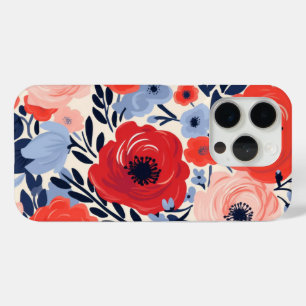 Funda Para iPhone 15 Pro Colorido moderno rojo blanco azul acuarela Floral
