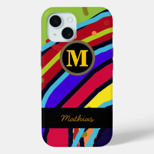 Funda Para iPhone 15 colorido monograma abstracto fresco