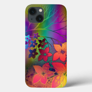 Funda Para iPhone 13 Colorido patrón floral de arcoiris de tinte retro