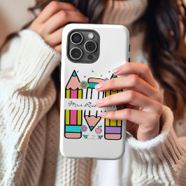 Funda Para iPhone 14 De Case-Mate Colorido personalizado de lápiz de nombre de profe