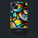 Funda Para iPhone 13 Colorido Resumen Aspecto De Vidrio Manchado<br><div class="desc">Giros abstractos coloridos con un aspecto de vidrieras. Personalizado y monograma opcional con un patrón geométrico moderno en la parte inferior.</div>