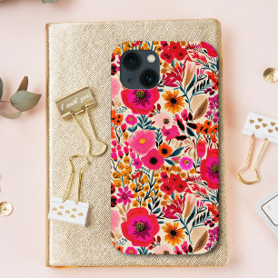 Funda Para iPhone 13 Colorido Resumen Floral Color rosa Amarillo Negrit