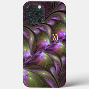 Funda Para iPhone 13 Pro Max Colorido Resumen Violeta Púrpura Khaki Arte Fracta