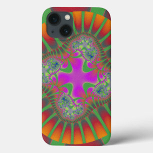 Funda Para iPhone 13 Colorido rojo, Naranja y verde fractal