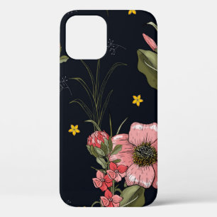 Funda Para iPhone 12 Colorido sobre fondo oscuro. Hoja dibujada a mano,