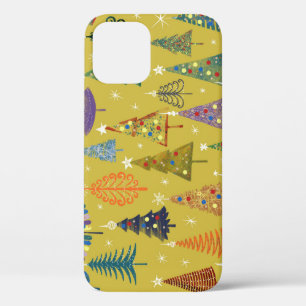 Funda Para iPhone 12 Coloridos árboles de Navidad: fondo festivo.