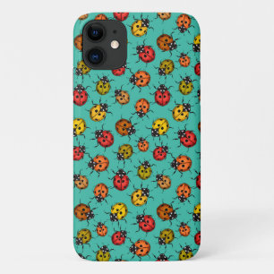 Funda Para iPhone 11 Coloridos ladybugs sobre turquesa