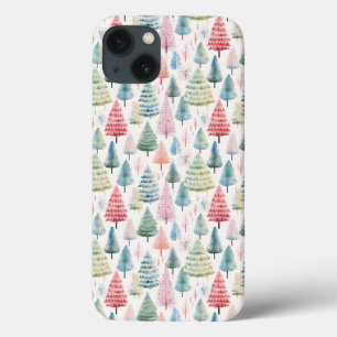 Funda Para iPhone 13 Coloridos Navidades Pastel Patrón de Pinos Árboles