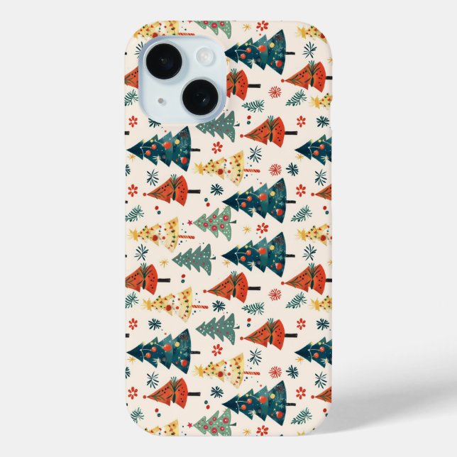 Funda De Case-Mate Para iPhone Colourful Christmas Pine Trees Seamless Pattern (Reverso )