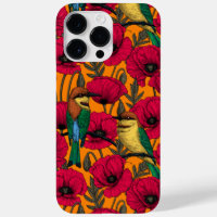 Comedores de abejas y amapolas en naranja