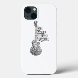 Funda Para iPhone 13 Comer dormir guitarra repetir. vintage blanco y ne