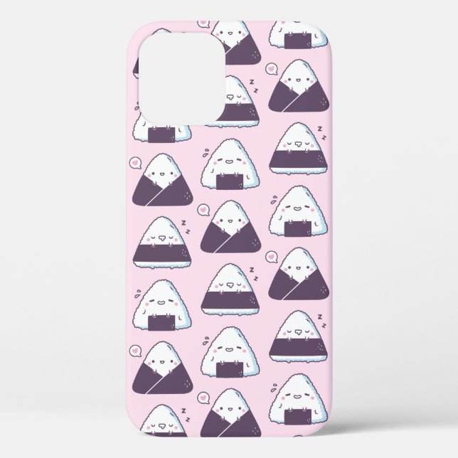 Funda De Case-Mate Para iPhone Comida japonesa dulce Onigiri Doodles Patrón Rosa (Reverso )