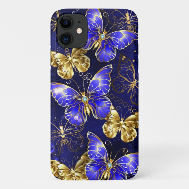 Funda De Case-Mate Para iPhone Composición con mariposas de zafiro (Reverso)