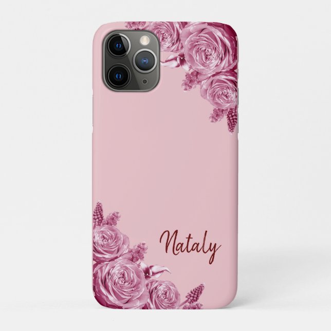Funda De Case-Mate Para iPhone Composición de flor rosa con nombre (Reverso)