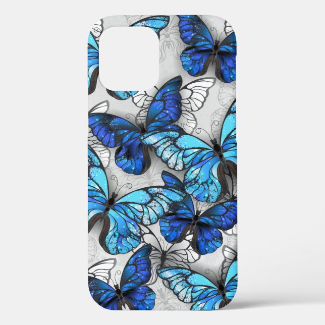 Funda De Case-Mate Para iPhone Composición de las mariposas blancas y azules (Reverso )