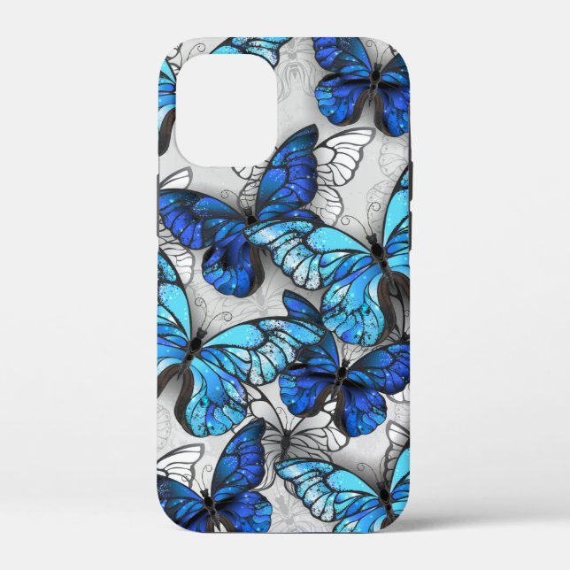 Funda De Case-Mate Para iPhone Composición de las mariposas blancas y azules (Reverso )