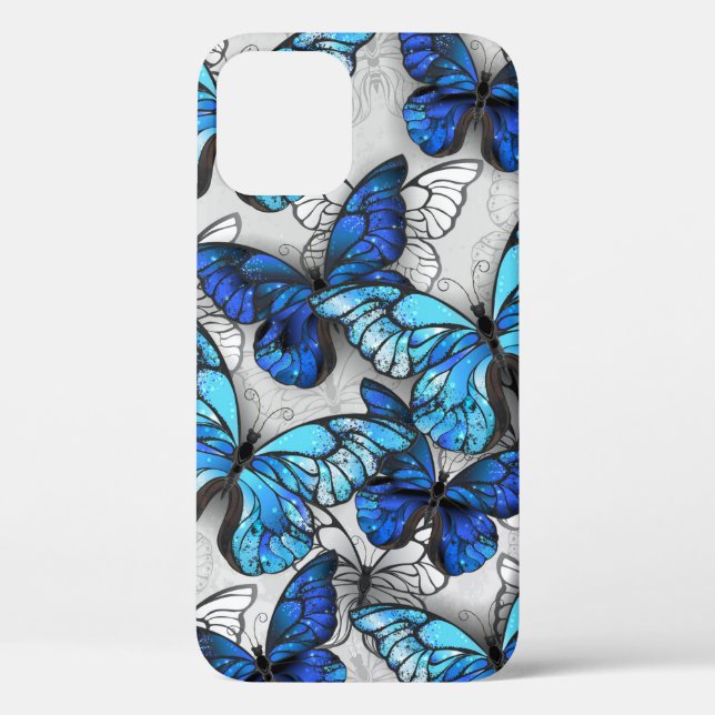 Funda De Case-Mate Para iPhone Composición de las mariposas blancas y azules (Reverso )