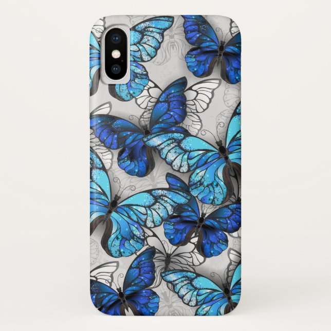 Funda De Case-Mate Para iPhone Composición de las mariposas blancas y azules (Reverso)