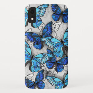 Funda Para iPhone XR Composición de las mariposas blancas y azules