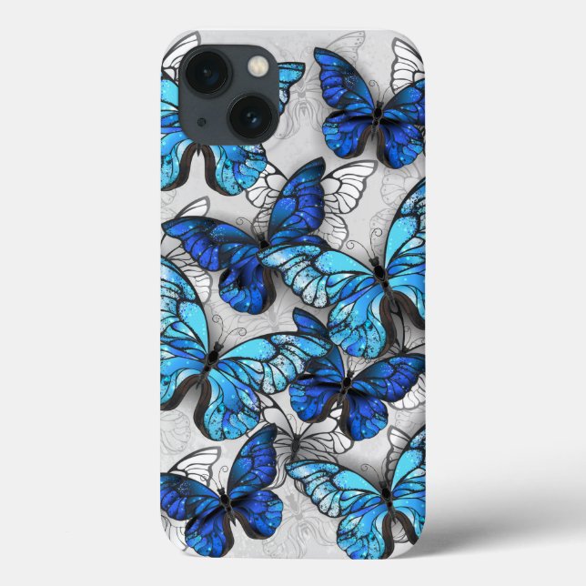 Funda De Case-Mate Para iPhone Composición de las mariposas blancas y azules (Reverso)