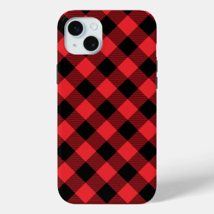 Funda Para iPhone 15 Mini Comprobación de negro rojo con relleno de búfalo