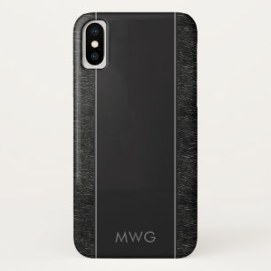 Funda Para iPhone X Con monograma de cuero negro minimalista masculino