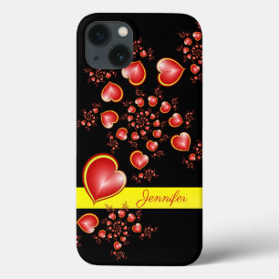 Funda Para iPhone 13 Con mucho amor Rojo Corazón Amarillo Fractal Nombr