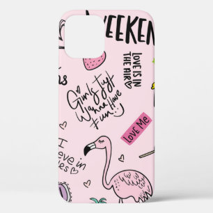 Funda Para iPhone 12 concepto de diversión de chicas con unicornio, fla