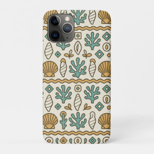 Funda Para iPhone 11 Pro Conchas Costeras y Coral Patrón Folclórico Escandi