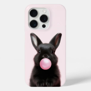 Funda Para iPhone 15 Pro Conejito negro brillante de burbuja rosa