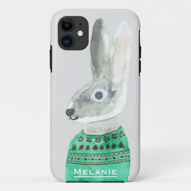 Funda De Case-Mate Para iPhone Conejo acuarela en gris dulce personalizado (Reverso)