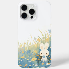 Funda Para iPhone 15 Pro Max Conejo Blanco Escondiéndose en la Pradera