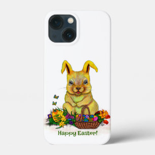 Funda Para iPhone 13 Mini Conejo de Pascua con huevos y flores