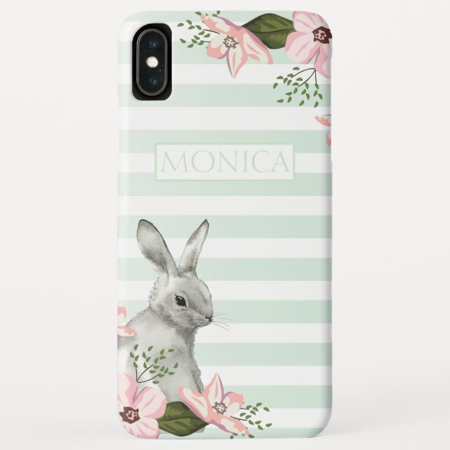 Funda De Case-Mate Para iPhone Conejo de Pascua rayado Monograma (Reverso)