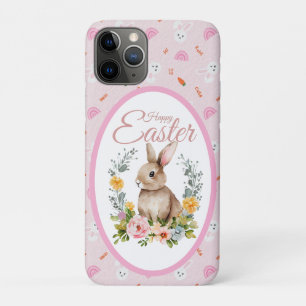 Funda Para iPhone 11 Pro Conejo Floral Corona de Acuarela Pascua