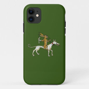 Funda Para iPhone 11 Conejo medieval montando perro y sosteniendo carac