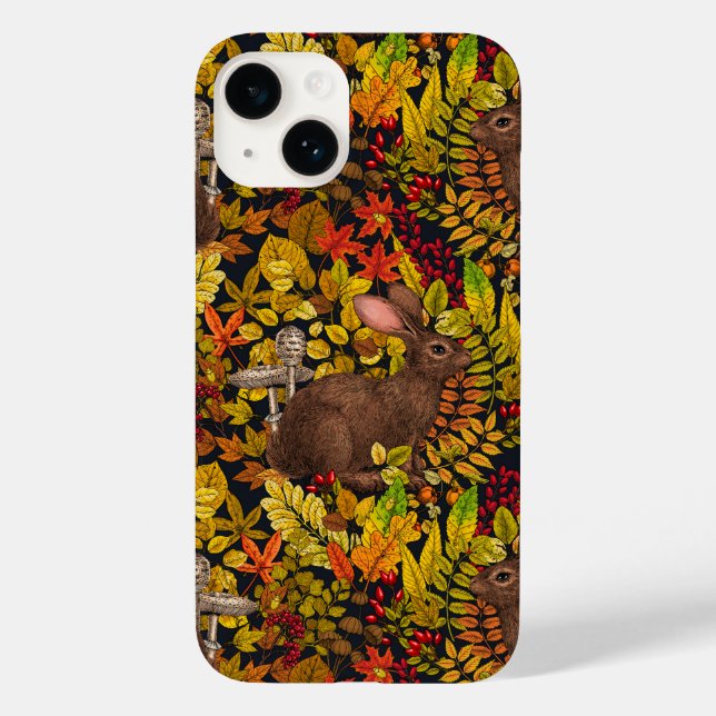 Funda De Case-Mate Para iPhone Conejo otoñal sobre negro (Reverso )